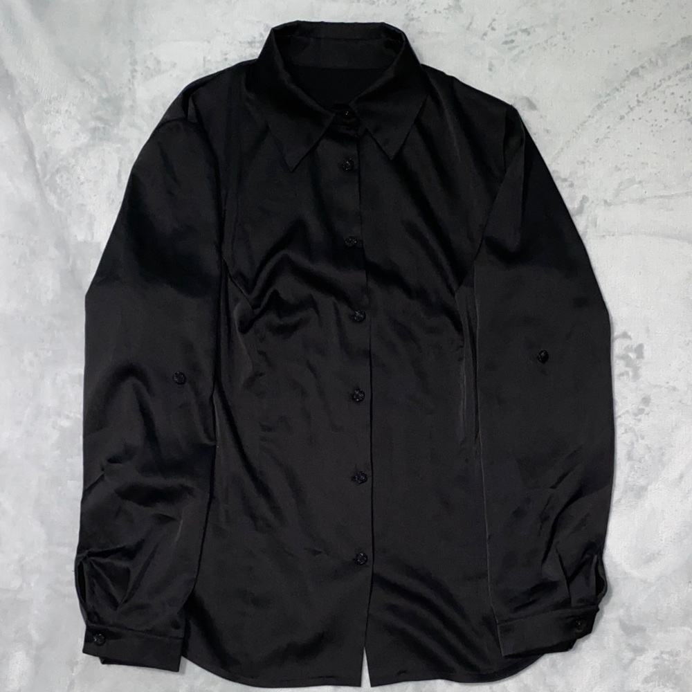 Black Satin Button-Up Shirt